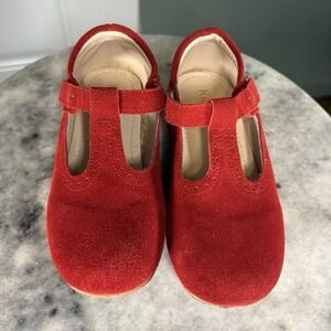 Kiderence Girls Red Suede Mary Jane T-Strap Flats Size 12 Adjustable Strap